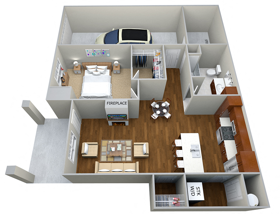 1 Bedroom/1 Bath (839 sf) Floor Plan at Cedar Place Apartments, Cedarburg, WI