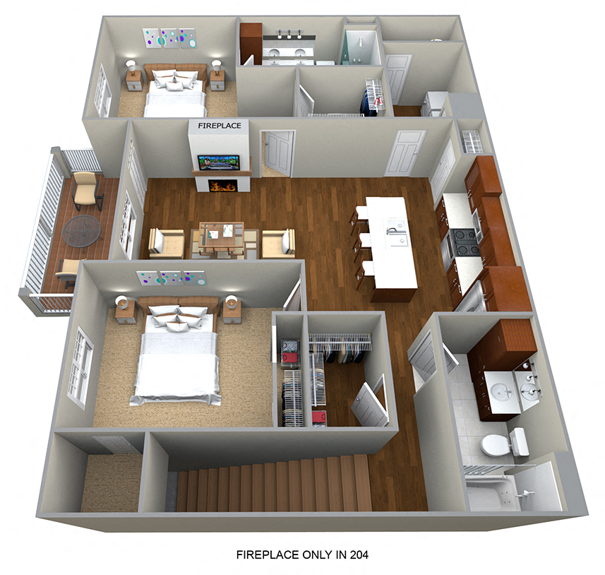 2 Bedroom/2 Bath (1266 sf) Floor Plan at Cedar Place Apartments, Cedarburg