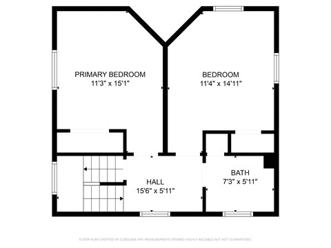 A floor plan for a home with a primary bedroom, a second bedroom, a bath, and a hallway.