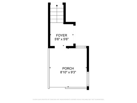 A floor plan for a small house with a foyer and a porch.