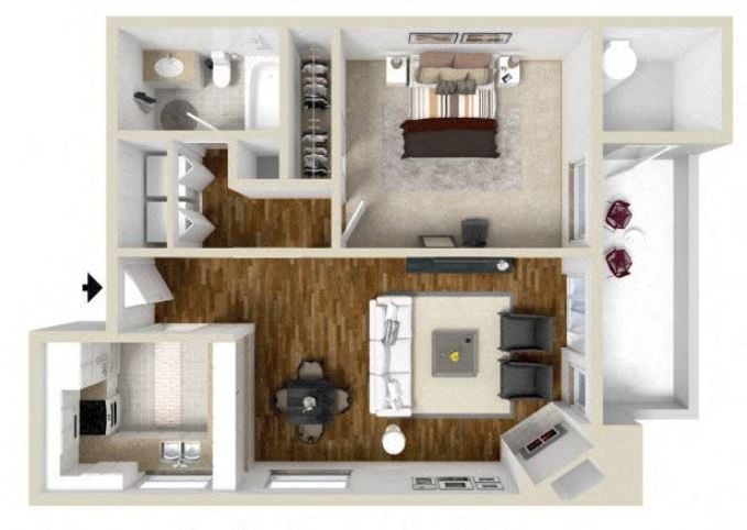 1 Bedroom Floor Plan | Bay Village Apartments Velejo CA