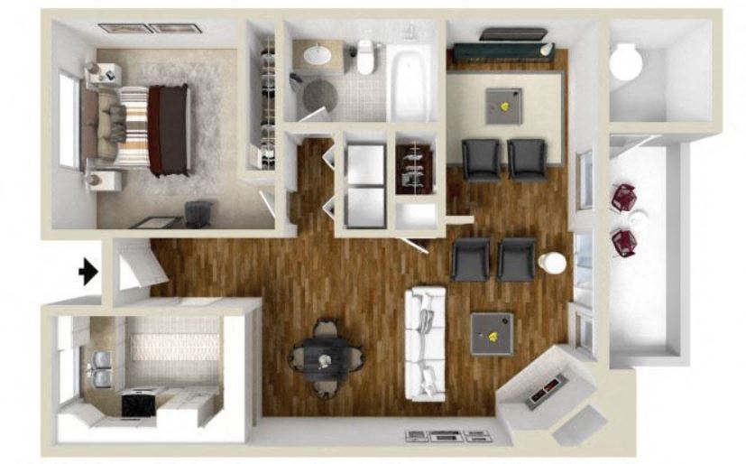 1 Bedroom Floor Plan | Bay Village Apartments Velejo CA