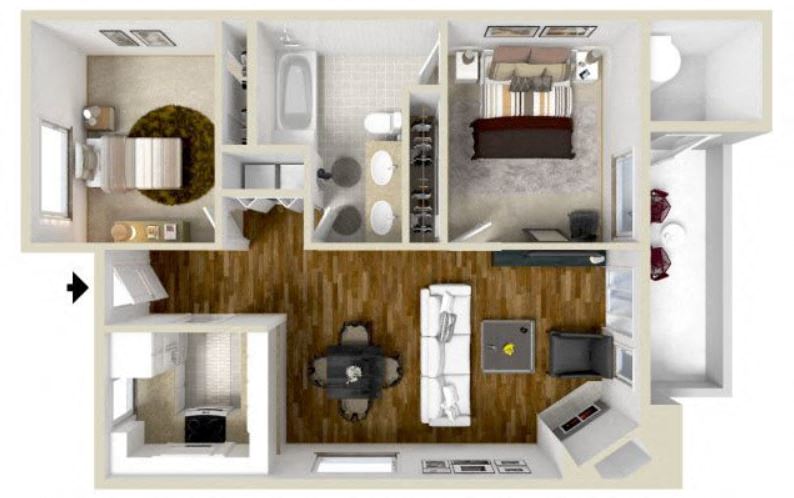 1 Bedroom Floor Plan | Bay Village Apartments Velejo CA