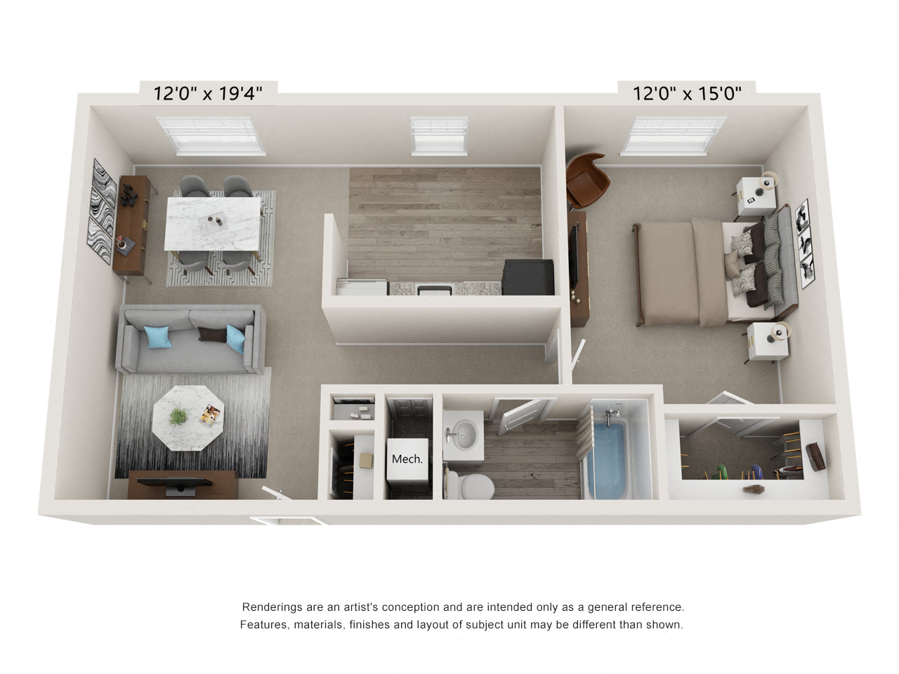 1 Bedroom Floor Plan at Glen Hollow, Pennsylvania, 19021