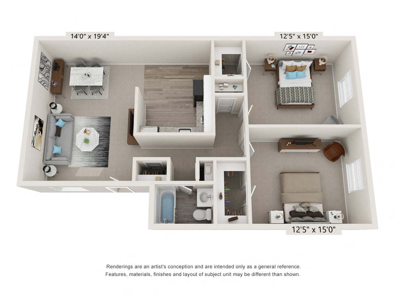 2 Bedroom Floor Plan at Glen Hollow, Croydon, PA, 19021