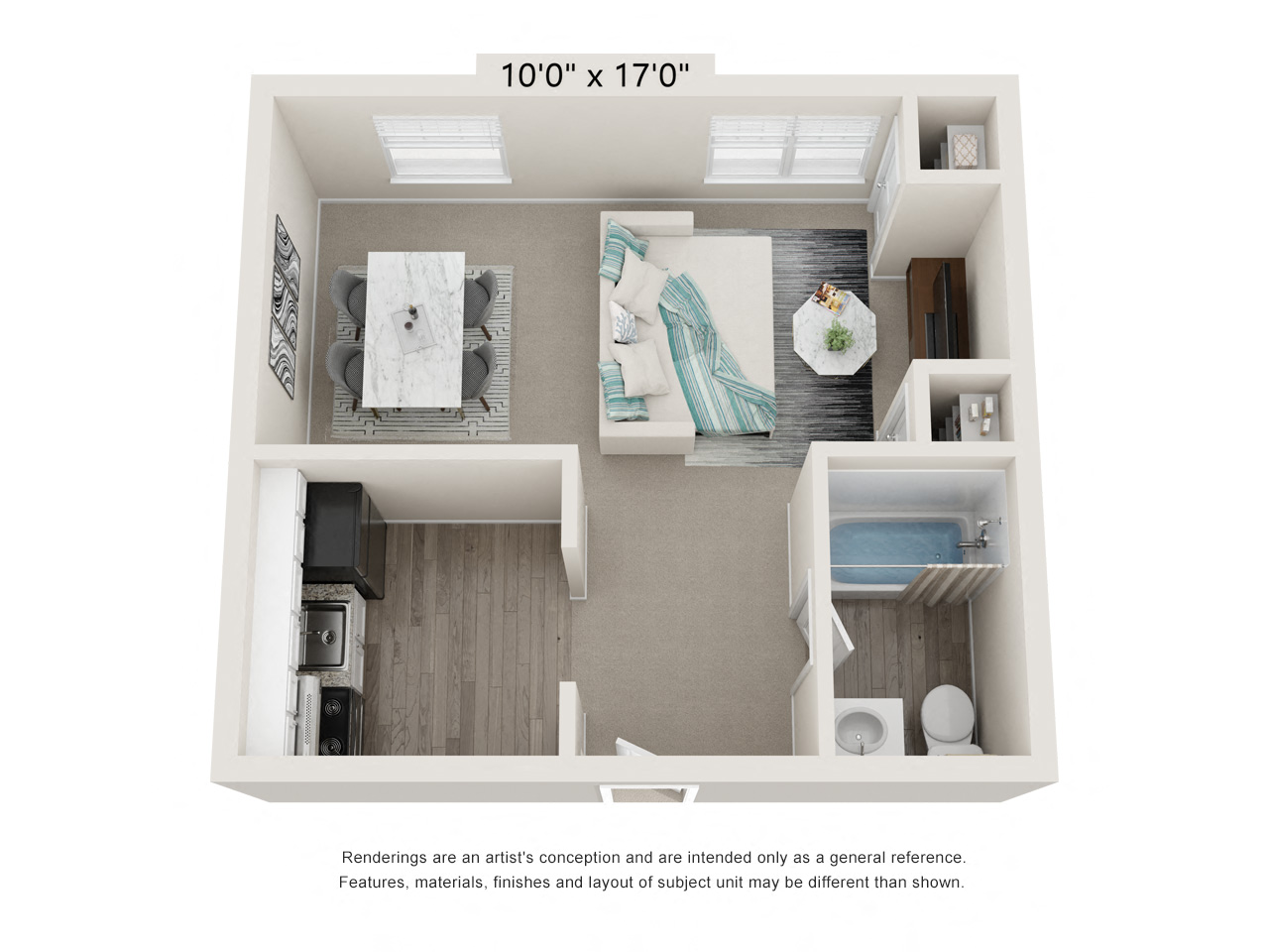Studio 1 bath Efficiency Floor Plan at Glen Hollow, Croydon