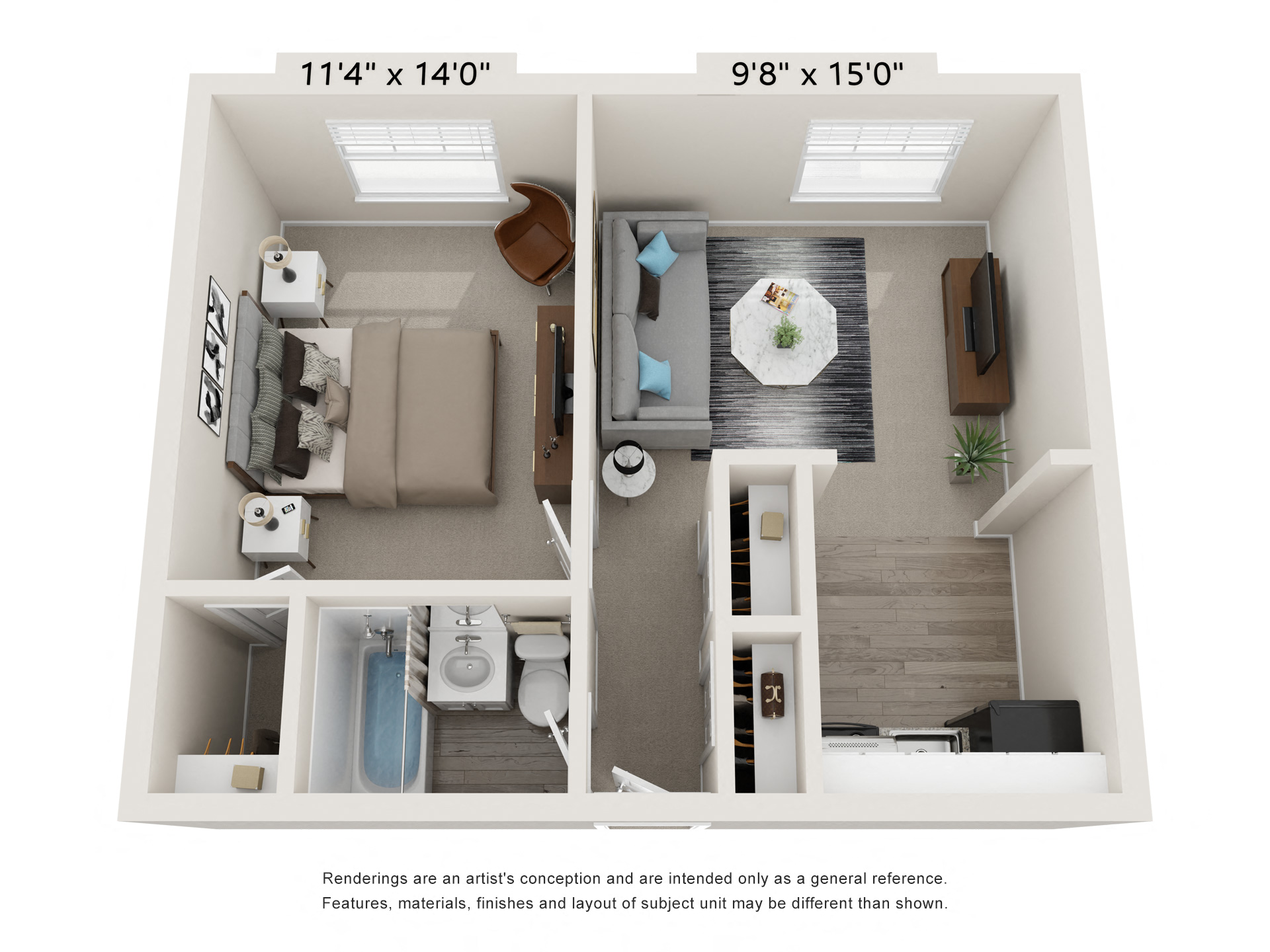 1 bed 1 bath GL1aSM Floor Plan at Glen Hollow, Croydon