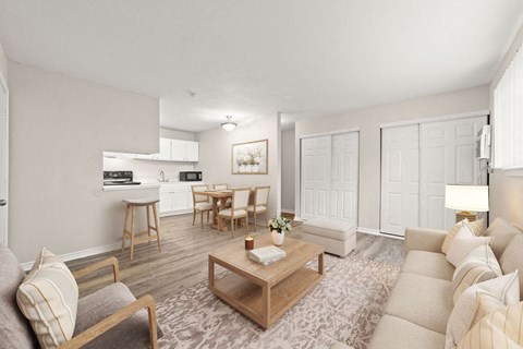 a living room with a couch and a table