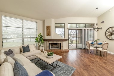 Living Room with Fireplace at The Landmark, New Braunfels, 78130