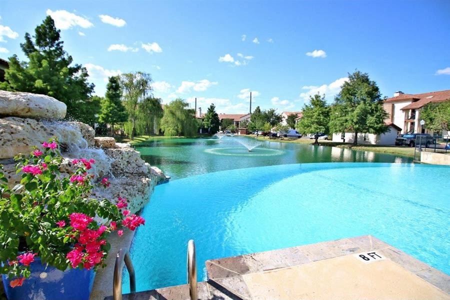 Beautiful water features in our pool at The Landmark, New Braunfels, TX, 78130