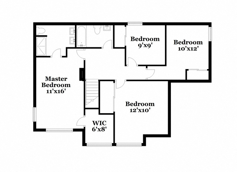 a floor plan of a house with two bedrooms and a bathroom and a master bedroom