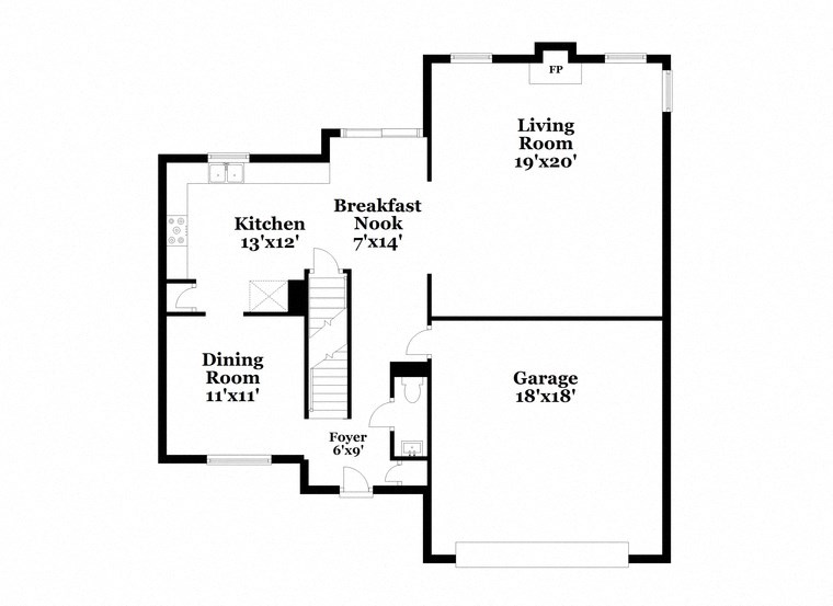 a floor plan of a house with a kitchen and a living room