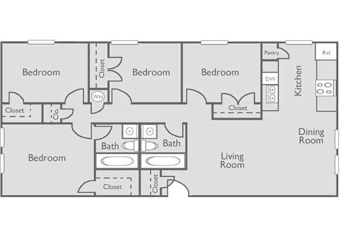 The Seabrook, 4 br, 2 ba, 1077 sq. ft.