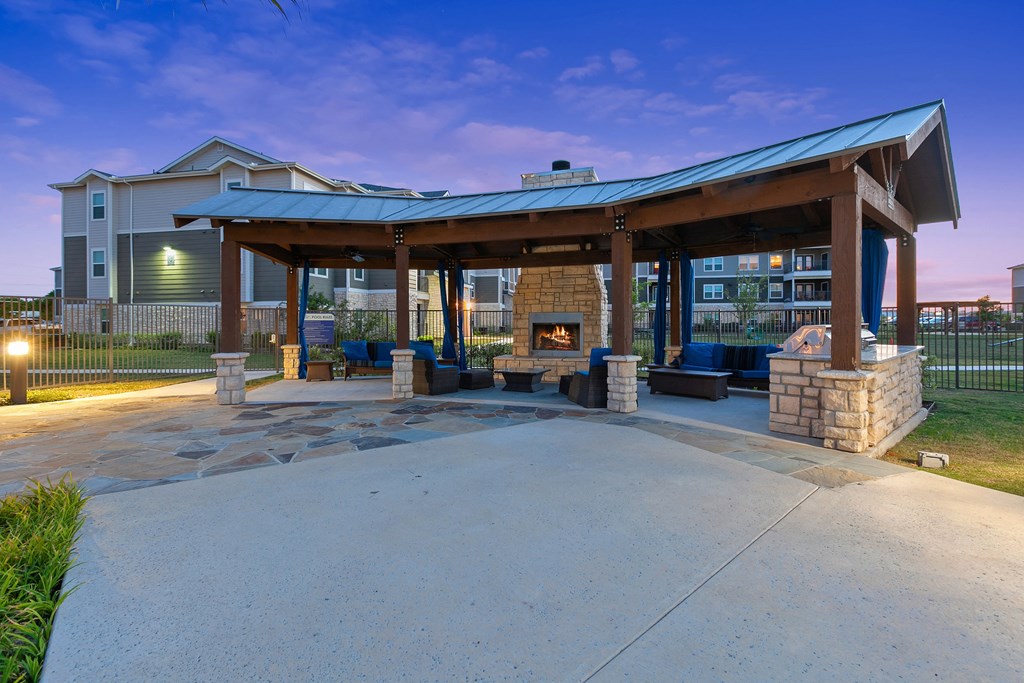 the preserve at ballantyne commons covered patio with fireplace