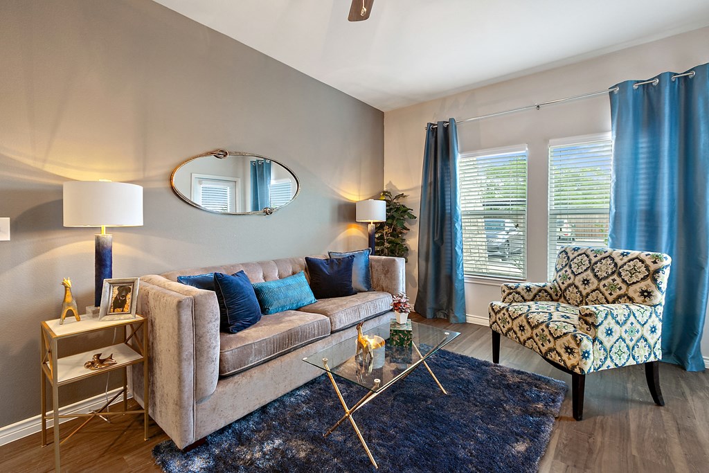 New Braunfels TX Apartments for Rent - Canyon House - Spacious Living Room with Wood-Style Flooring