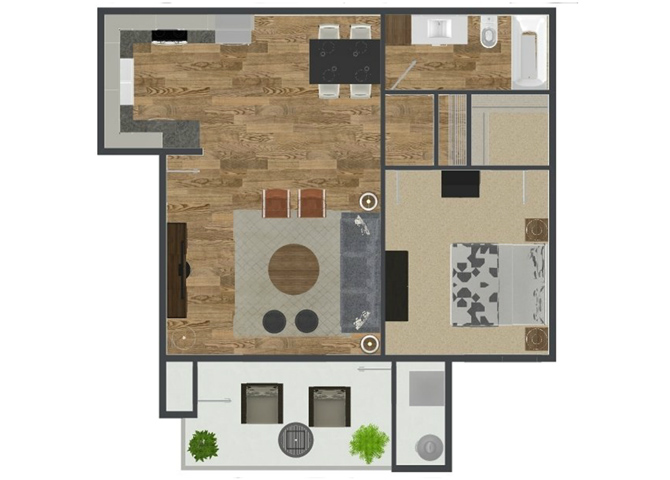 1 Bed 1 Bath Palmetto Floor Plan at Solterra at Civic Center, Norwalk, CA, 90650