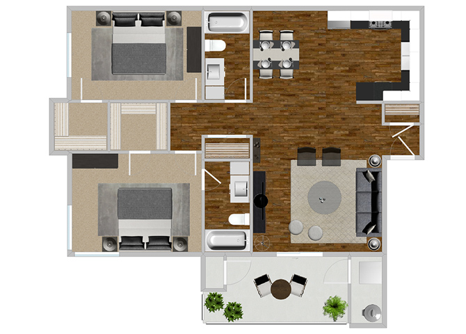 2 Bed 2 Bath Jacaranda Updated Floor Plan at Solterra at Civic Center, Norwalk, CA