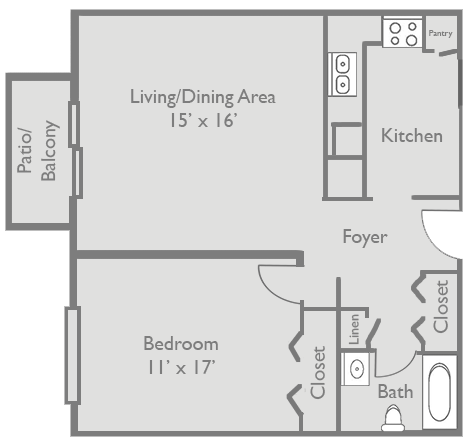 Axis at Westmont's A1 one bedroom apartment floor plan