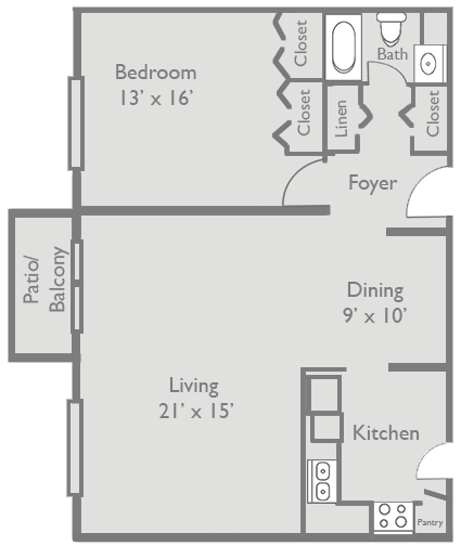 Axis at Westmont's A2 one bedroom apartment floor plan