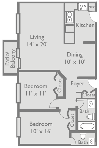 B1 floor plan of a two-bedroom apartment at Axis at Westmont
