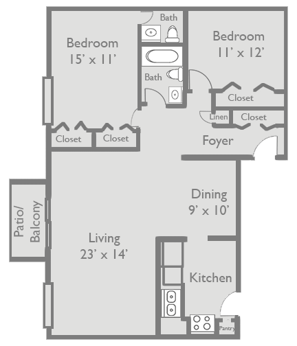 Axis at Westmont's B3 two bedroom apartment floor plan