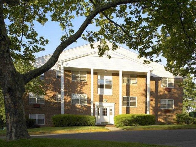 a brick building with a tree in front of it