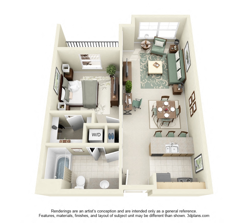 1 Bed 1 Bath 1x1 Floor Plan 702 sq ft at Domaine at Villebois , Oregon