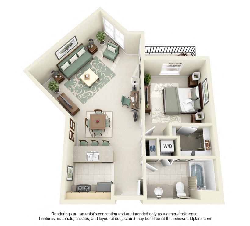 1 Bed 1 Bath 1x1 Floor Plan 776 sq ft at Domaine at Villebois , Wilsonville, OR, 97070
