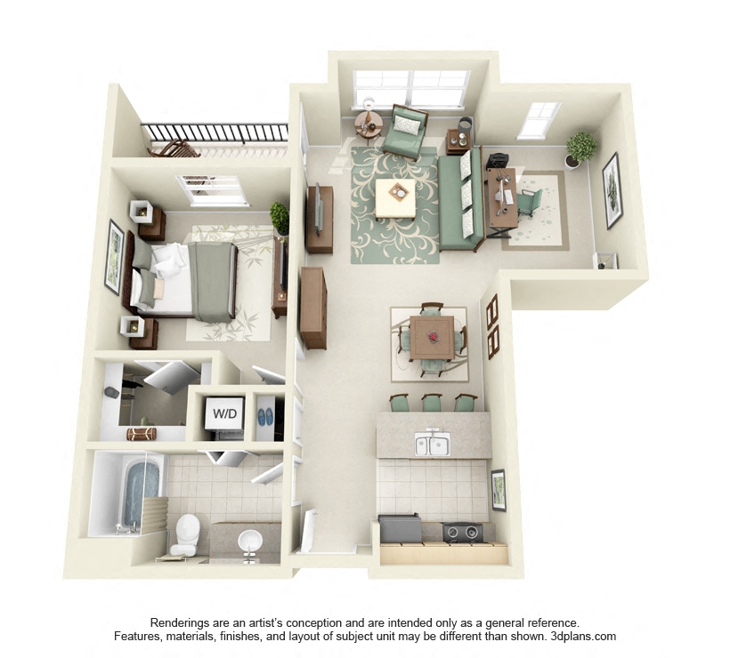 1 Bed 1 Bath 1x1 Floor Plan 785 sq ft at Domaine at Villebois , Oregon, 97070