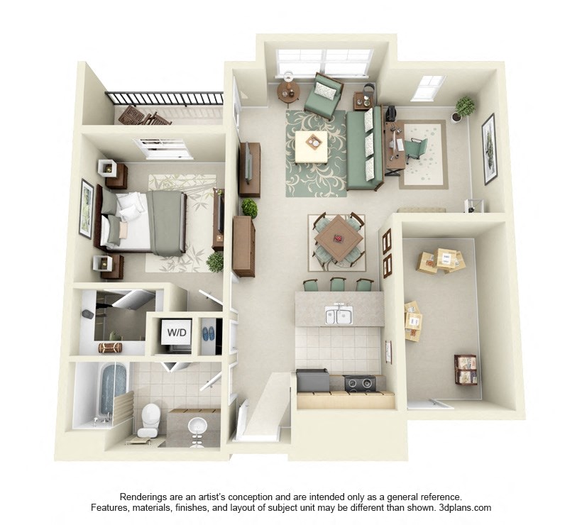 1 Bed 1 Bath 1x1 Floor Plan 814 sq ft at Domaine at Villebois , Oregon