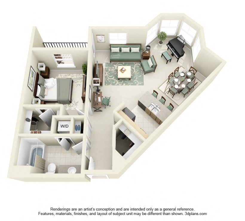 1 Bed 1 Bath 1x1 Floor Plan 860 sq ft at Domaine at Villebois , Wilsonville
