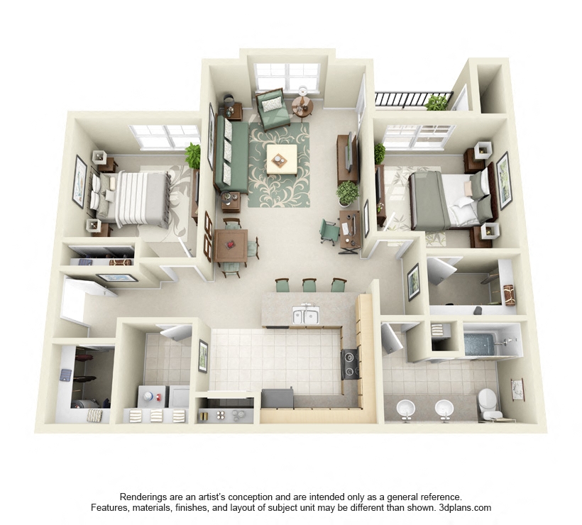 2 Bed 1 Bath 2x1 Floor Plan 1023 sq ft at Domaine at Villebois , Wilsonville, OR