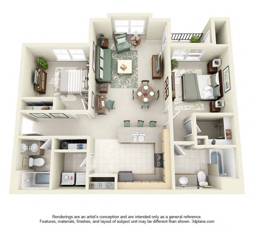 2 Bed 2 Bath 2x2 Floor Plan 1023 sq ft at Domaine at Villebois , Wilsonville, 97070