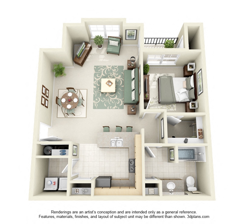 1 Bed 1 Bath 1x1 Floor Plan 819 sq ft at Domaine at Villebois , Wilsonville, Oregon