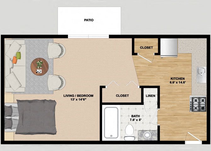 Studio Floor Plan at Heather Downs Apartments Studio Floor Plan at Heather Downs Apartments in Madison Wisconsin