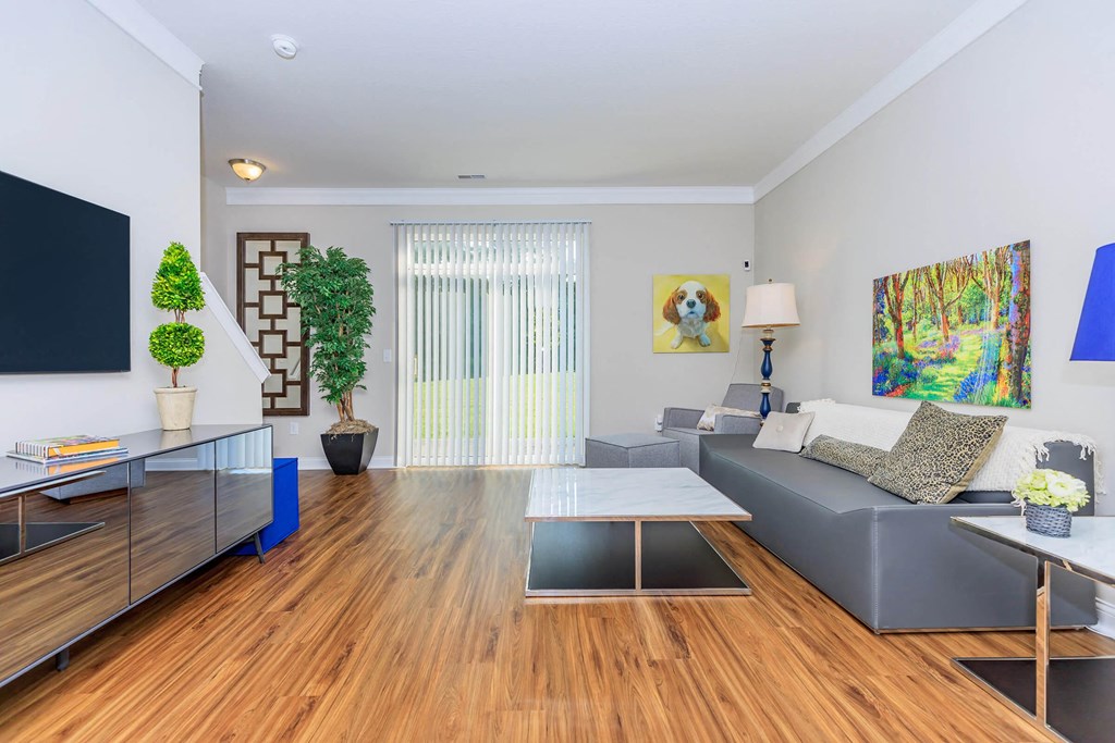 a living room with a couch and a tv