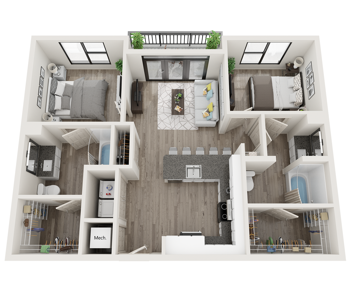 2 bed 2 bathroom B3-A Floor Plan at Link Apartments Innovation Quarter, Winston Salem, 27101