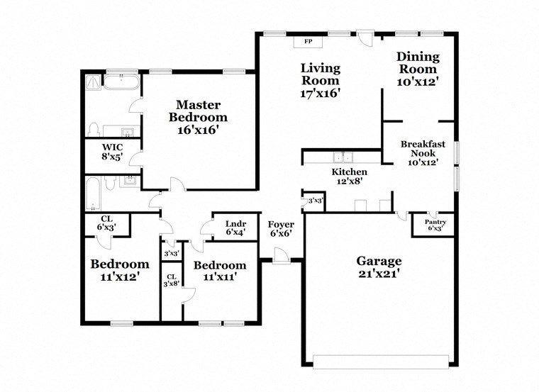a floor plan of a house with two bedrooms and a living room