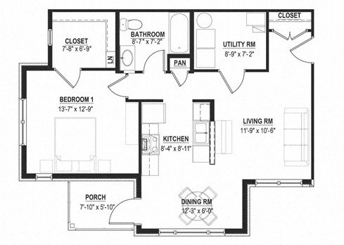 One Bedroom Garden Floor Plan 2
