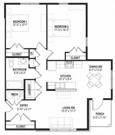 Two Bedroom Garden Floor Plan 5