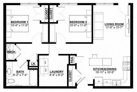 Two Bedroom Floor Plan 3