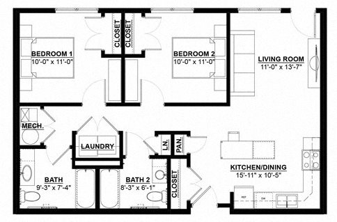 Two Bedroom Two Bath Floor Plan 4