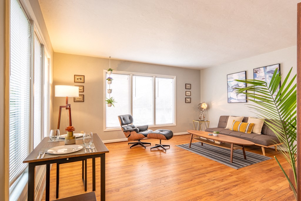 a living room with a couch and a table