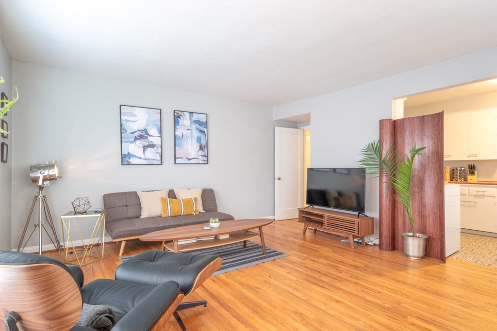 a living room with a couch and a tv