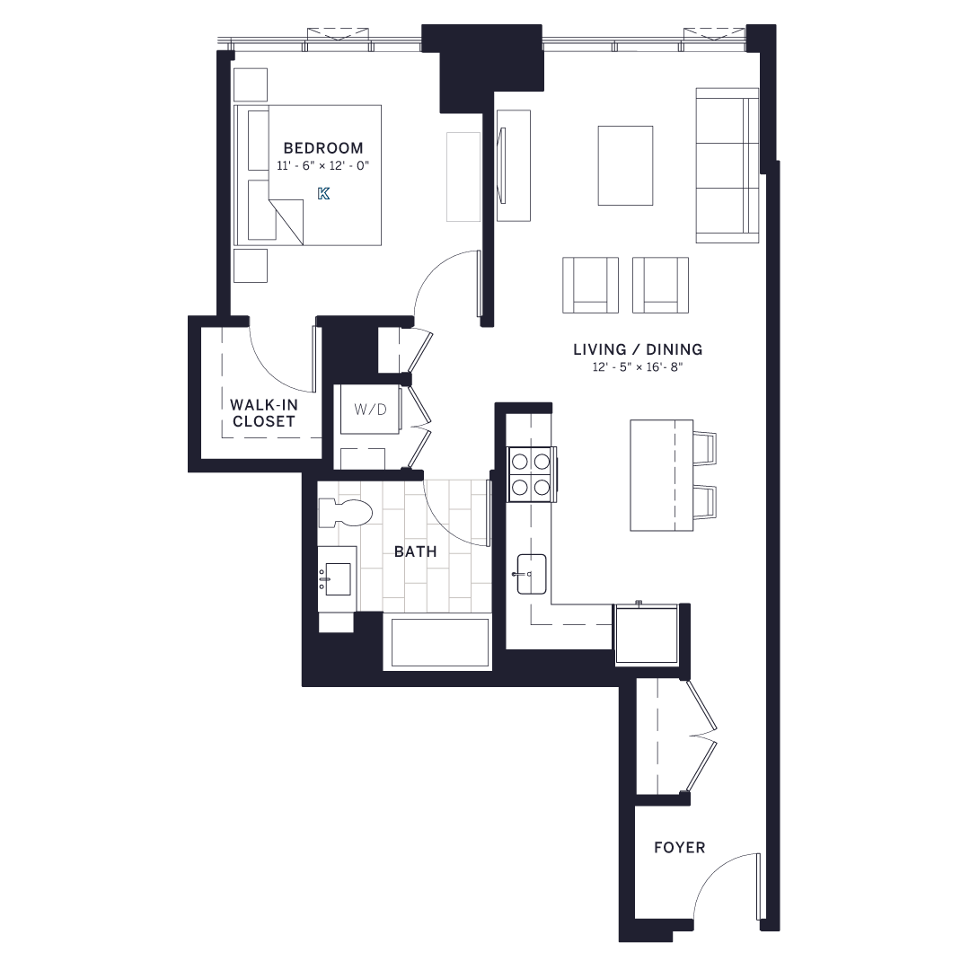 Lincoln Common Dickens (C1) One Bedroom Floor Plan at The Apartments at Lincoln Common, Chicago, Illinois
