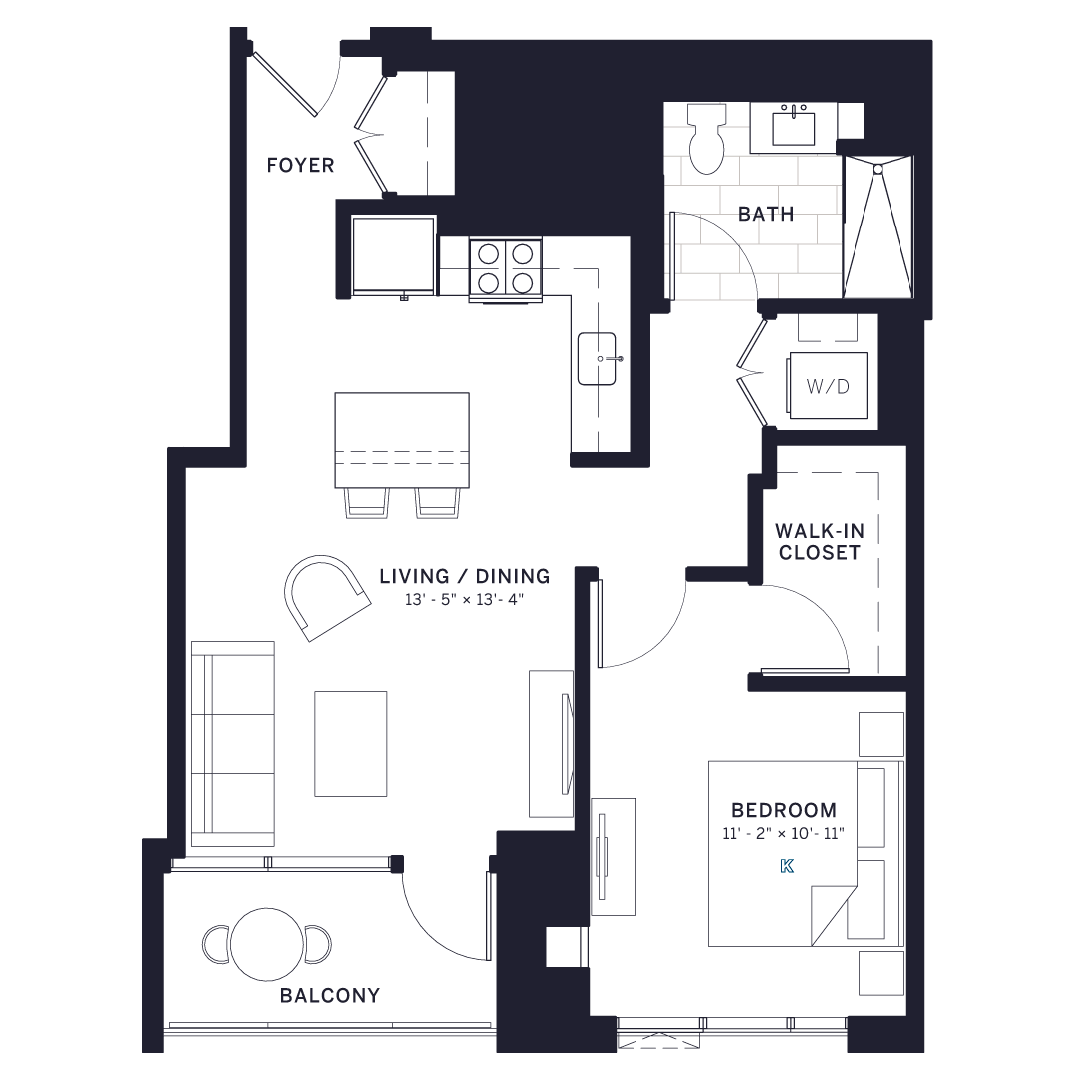 Lincoln Common Vine (C7) One Bedroom Floor Plan at The Apartments at Lincoln Common, Chicago, IL, 60614