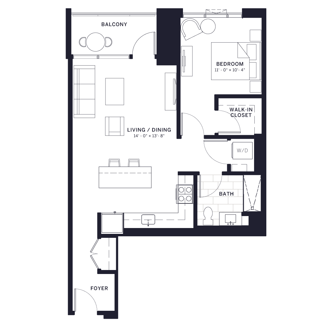 Lincoln Common Hudson (C2) One Bedroom Floor Plan at The Apartments at Lincoln Common, Illinois, 60614