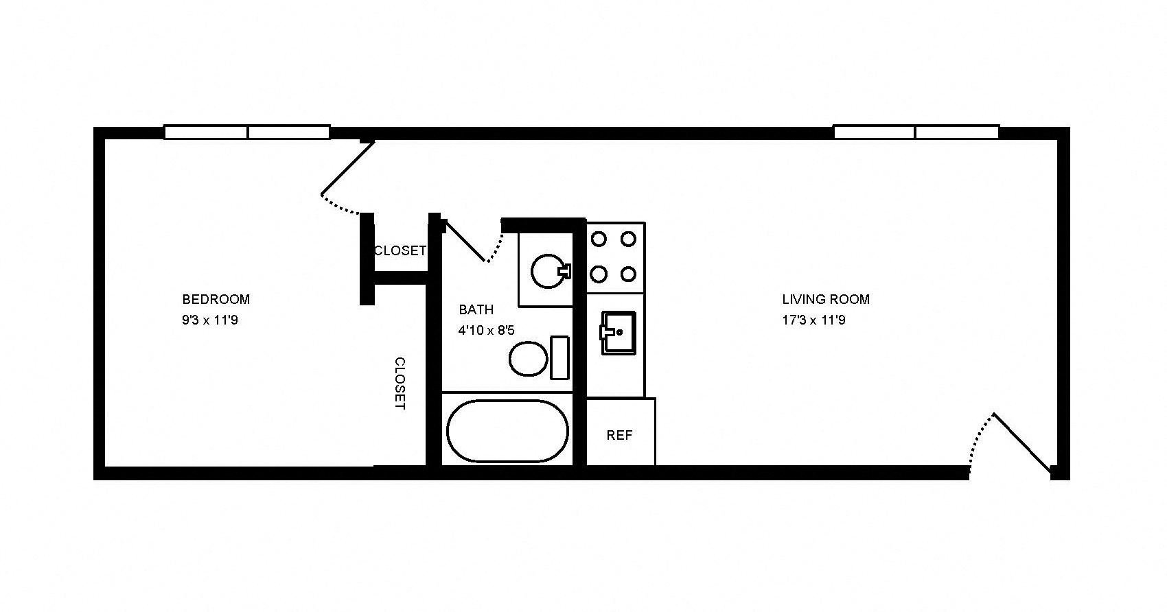 VIRGINIA PARK JUNIOR ONE BEDROOM - 500 SQ FT
