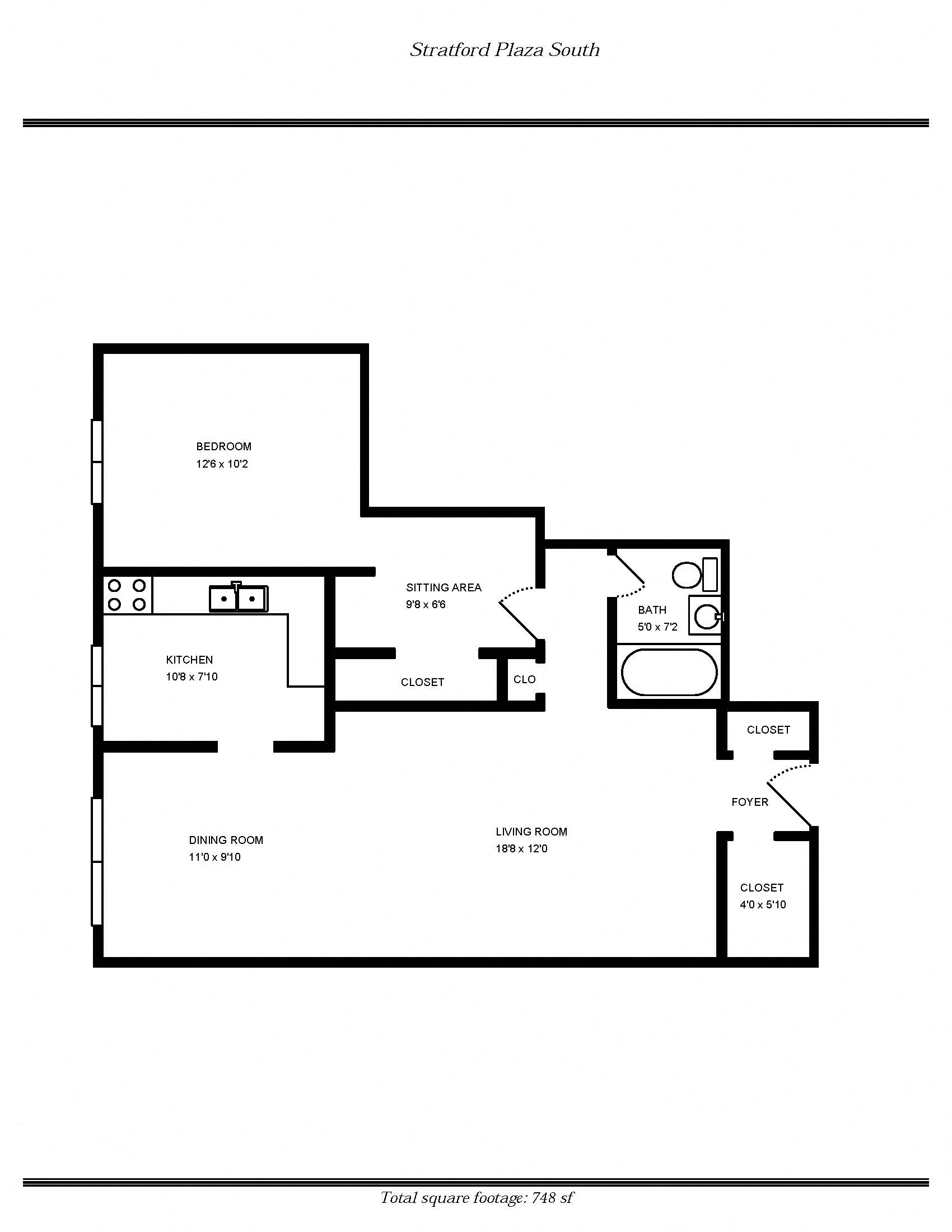 ONE BEDROOM 748 SQ. FT