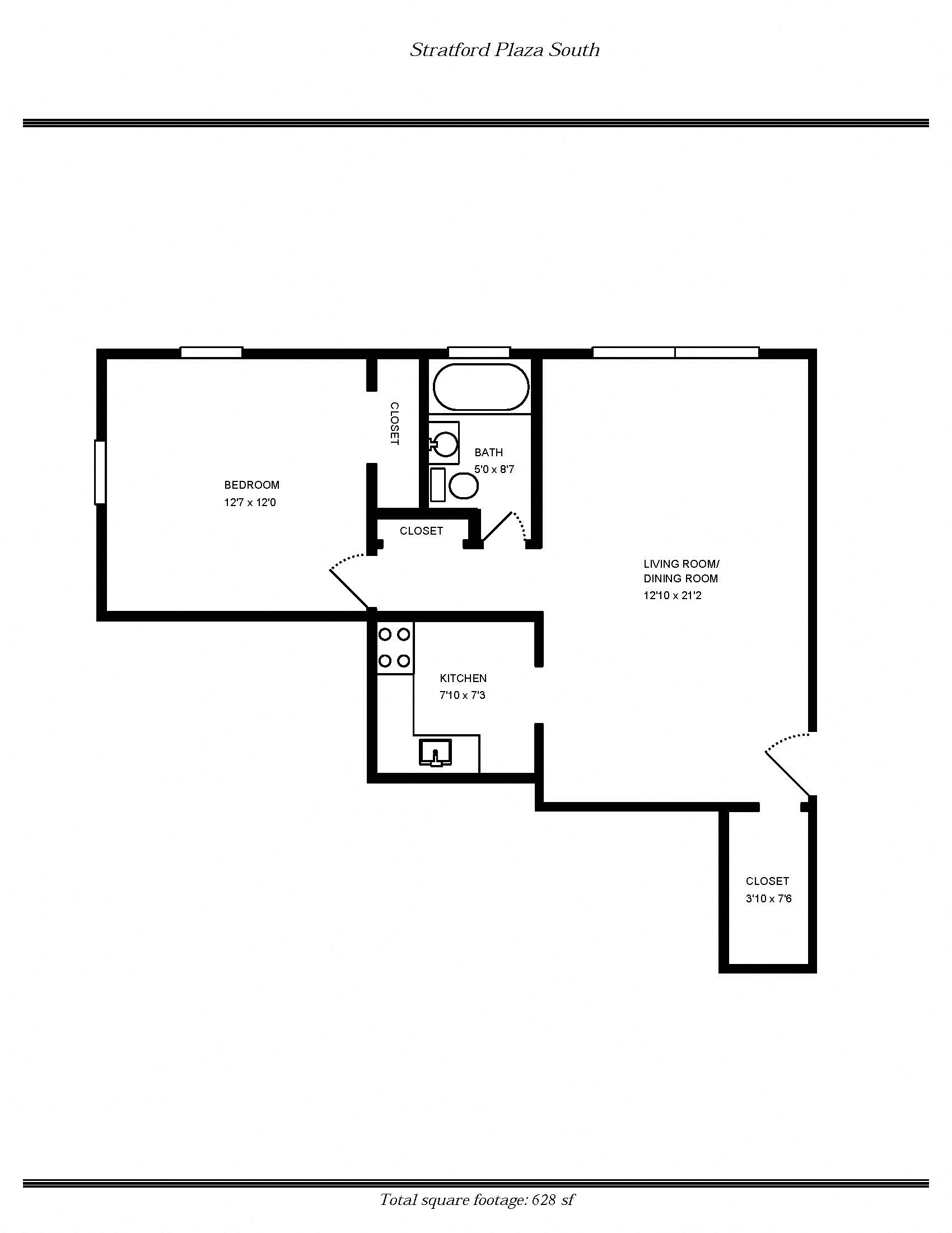 ONE BEDROOM 628 SQ FT.